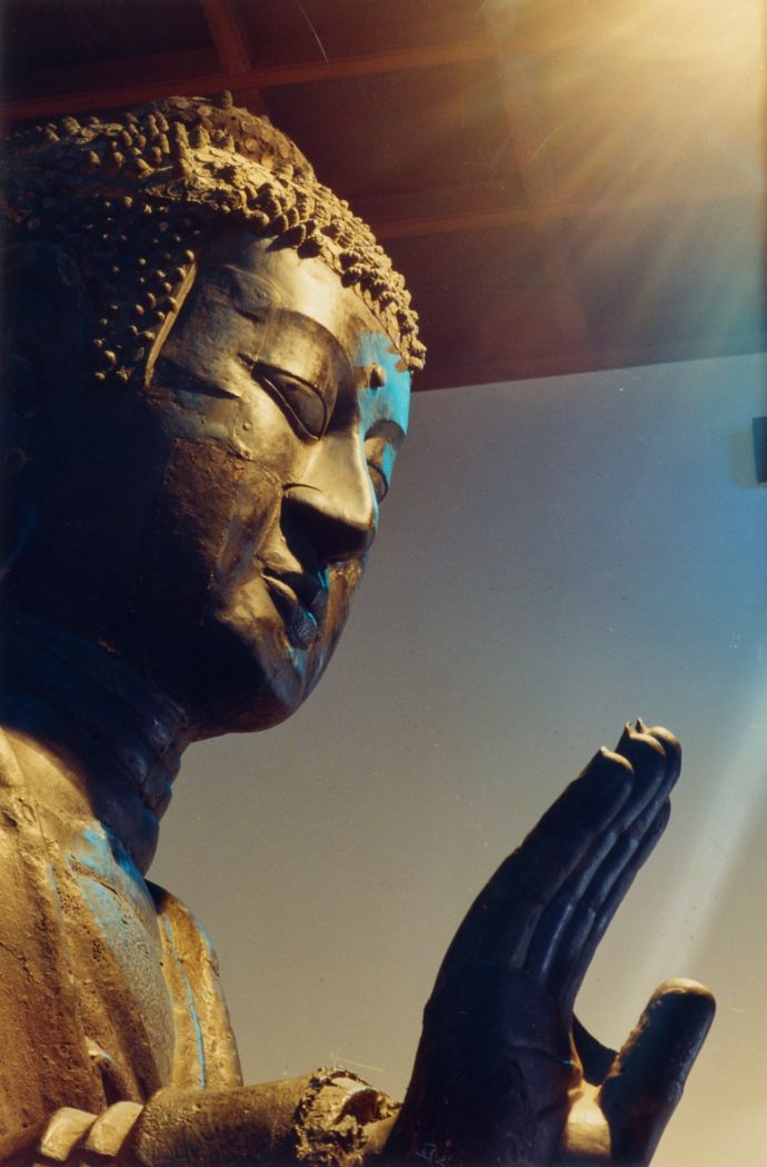 飛鳥寺にある日本最古の仏像「飛鳥大仏」の顔写真