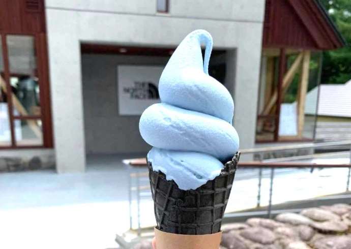 北海道上川郡美瑛町の道の駅びえい「白金ビルケ」でいただけるブルーポンドソフトクリーム