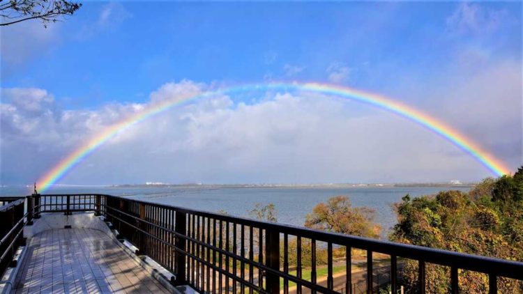 滋賀県草津市にある琵琶湖博物館から見る虹