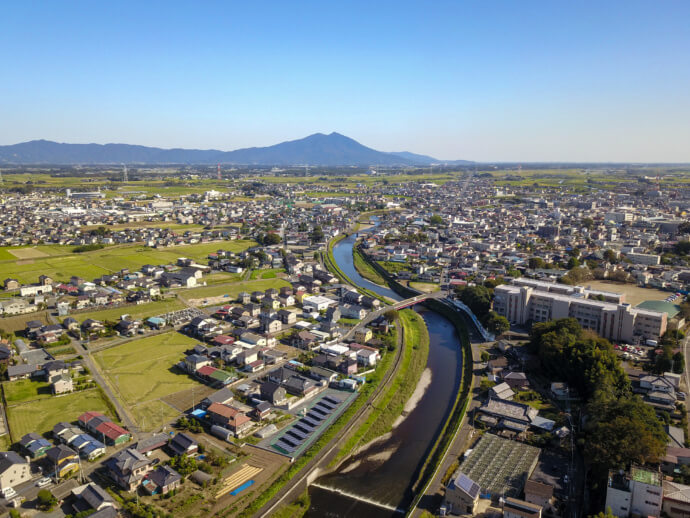 筑西市の街並みの空撮写真