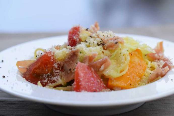 クチーナ・トキオネーゼ・コジマで提供している「富里野菜と生ハムパルミジャーノのスパゲッティ 」