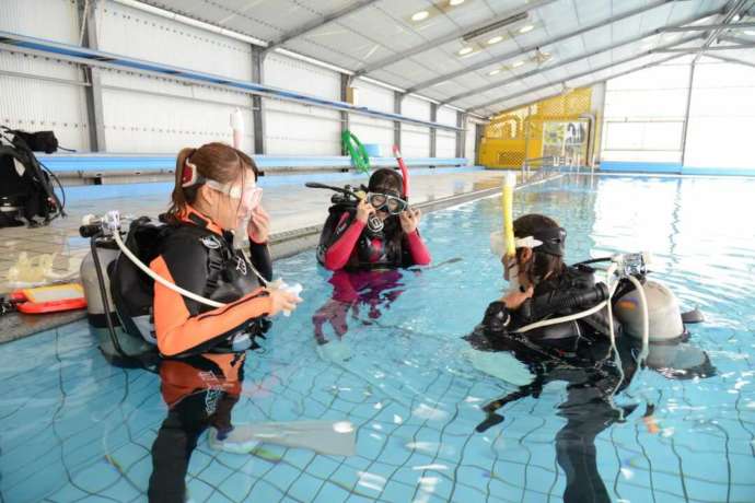 DiveAward津田沼駅前本店で提供するプールでの体験ダイビングの様子