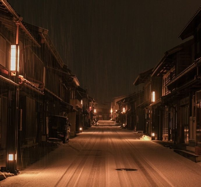 岩村城下町の冬の風景