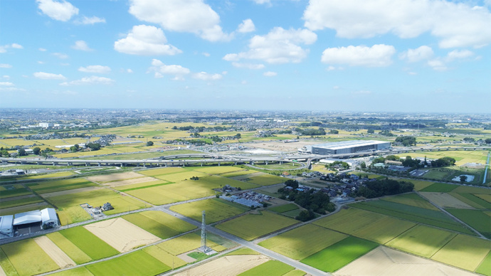 五霞町の全景を空撮した写真