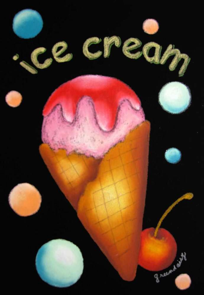 チョークアートで描くアイスクリーム