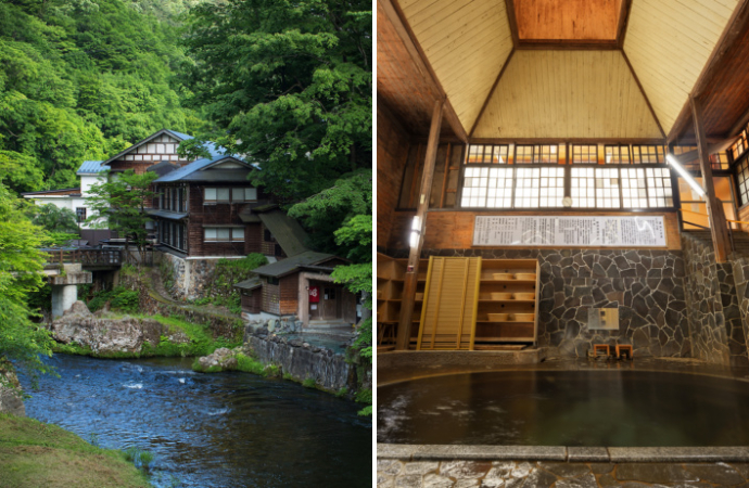 花巻市にある花巻南温泉峡の景観とお風呂