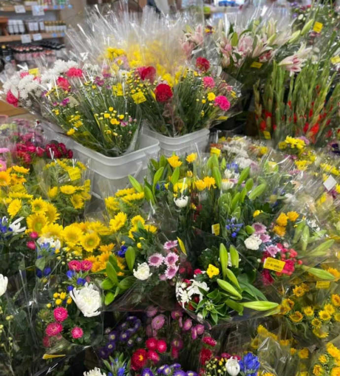「道の駅 今井恵みの里」の農産物直売所で販売される地元産の花卉類