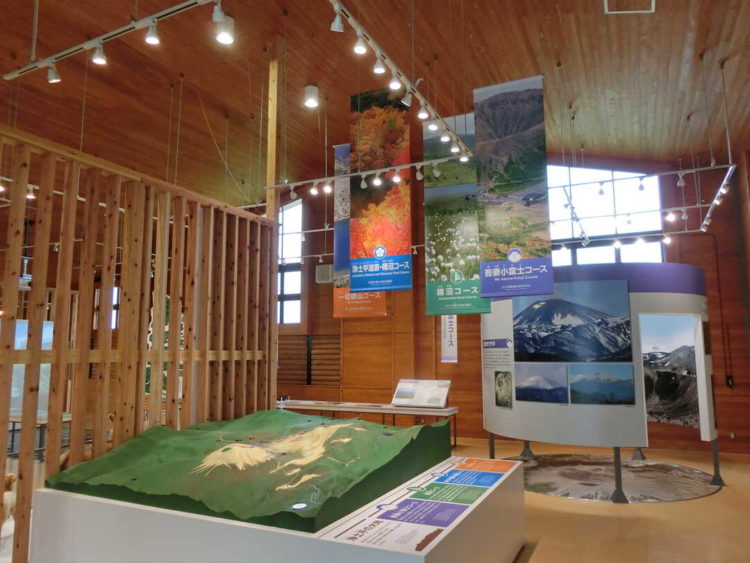 山の模型が展示されている浄土平ビジターセンターの館内