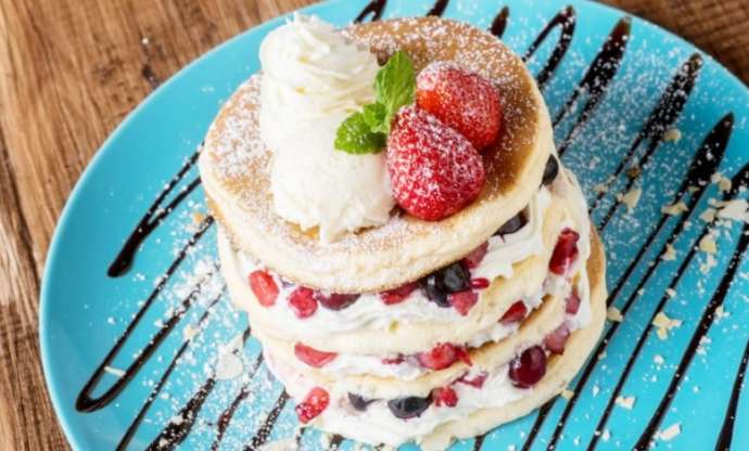 岸和田カンカンベイサイドモールにあるbelle-ville pancake cafeのパンケーキ