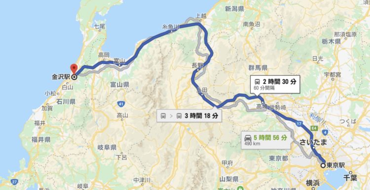 JR金沢駅までの周辺都市からのアクセス情報