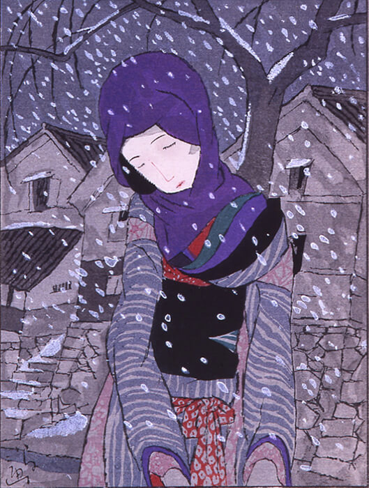 「喜多方市美術館」の収蔵作品「雪の夜の伝説（竹久夢二）」