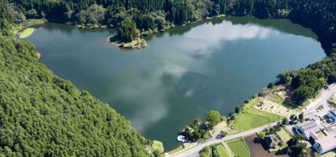 北流湖の上空からの写真