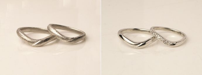「KOUKI倉迫」で作る、仮作り段階の指輪と完成した結婚指輪