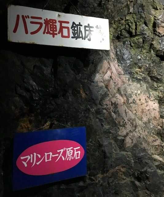 マリンローズパーク野田玉川地下博物館のバラ輝石鉱床帯の接写