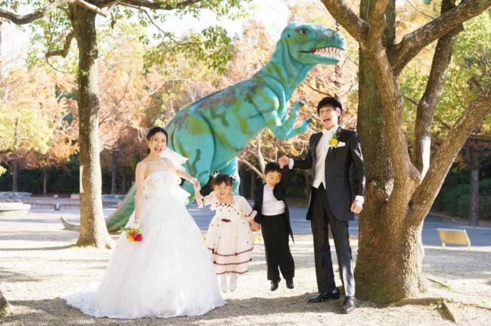 のんほいパークでの家族での結婚写真