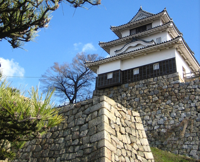 石垣の上にそびえたつ丸亀城