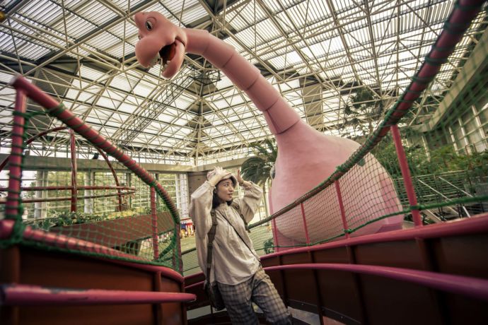 「とちぎわんぱく公園」のピンクの恐竜モモちゃん