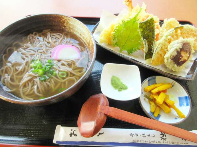 食事処「レストラン道の駅マキノ追坂峠」で供される「天ぷらそば（温）」