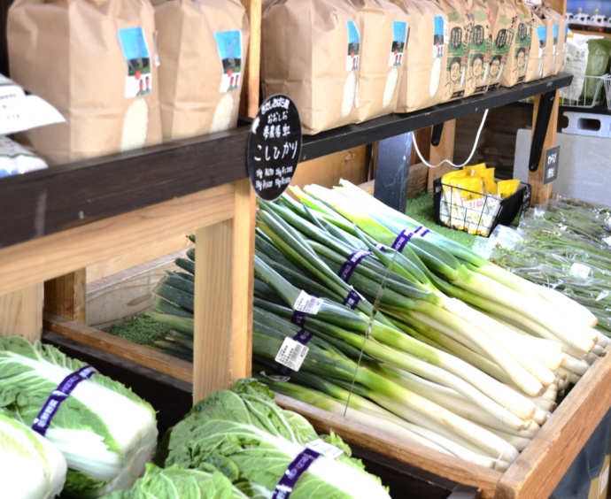 併設の「農産物直売所」で販売中の野菜類・米類