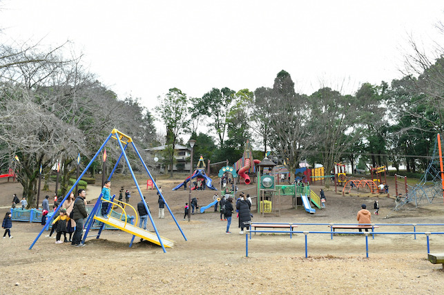 水戸市内の公園に設置された大型の遊具で遊ぶ子供たち