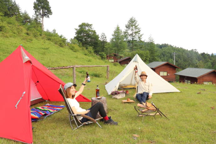 宮田高原キャンプ場でキャンプを楽しむ様子