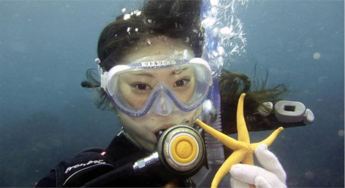 静岡県伊東市にある「伊豆高原ダイビングスクール リトルリッツ」のダイビングで見つけたヒトデ