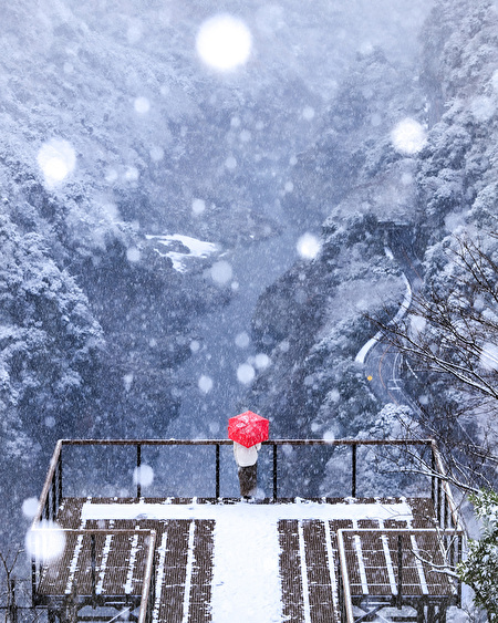 小歩危展望台の雪景色