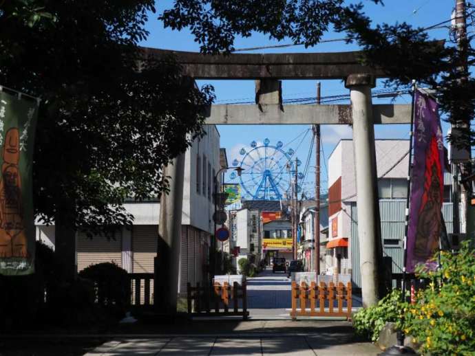 報徳二宮神社の鳥居から見える観覧車