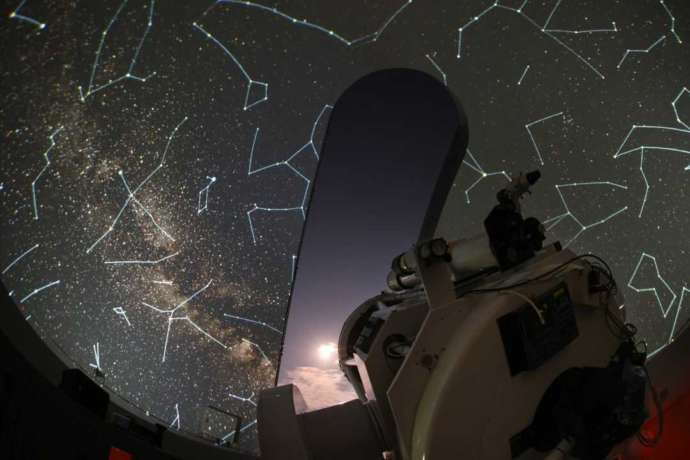 天体観測ドームの内側に投影された星空