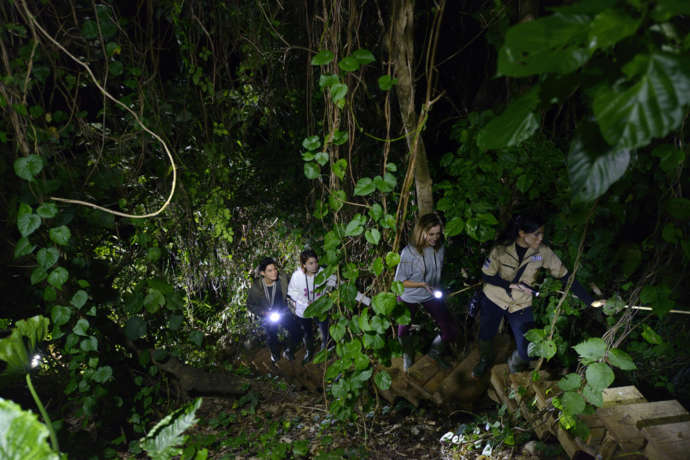沖縄県南城市にある「おきなわワールド」でウワーガージャングルを探検している様子