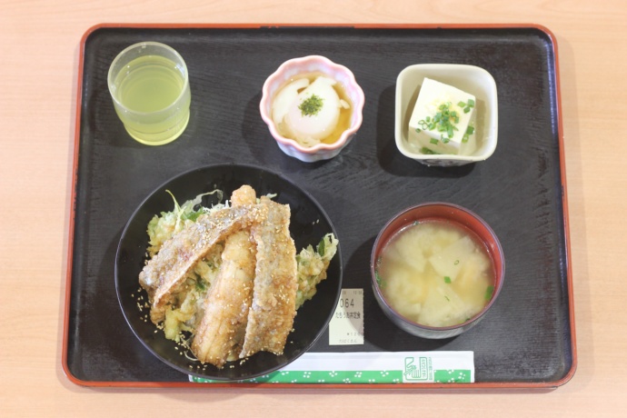 熊本県葦北郡芦北町にある「道の駅たのうら」の太刀魚丼を上から眺める