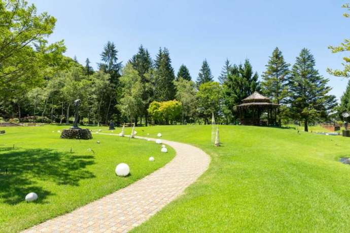 蓼科高原芸術の森彫刻公園の手入れの行き届いた園内の様子