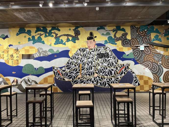 船場センタービルの「Semba Mural Park」にある豊臣秀吉をモチーフにした巨大な壁画アート