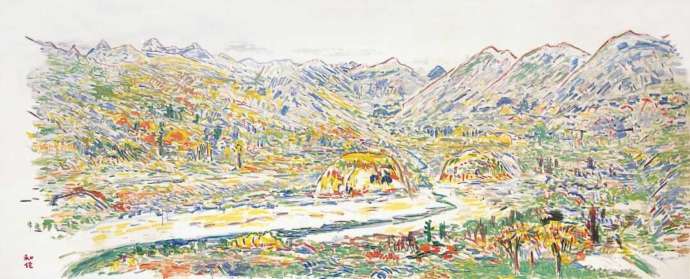 小林和作が描いた「奥飛騨の新穂高温泉附近」