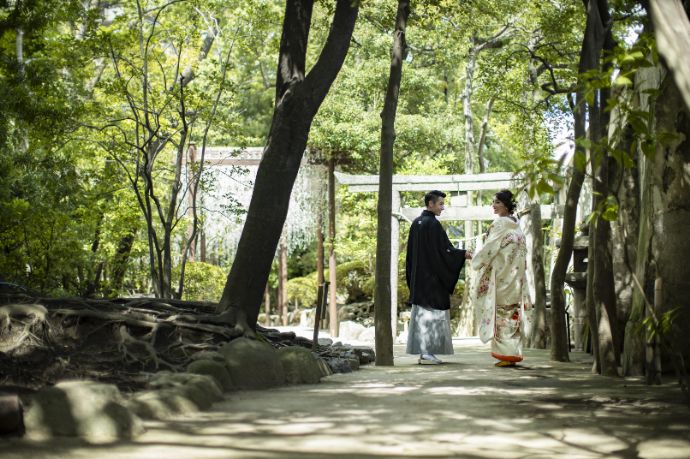 大阪市都島区で結婚式や披露宴を行う「太閤園」の屋外の様子