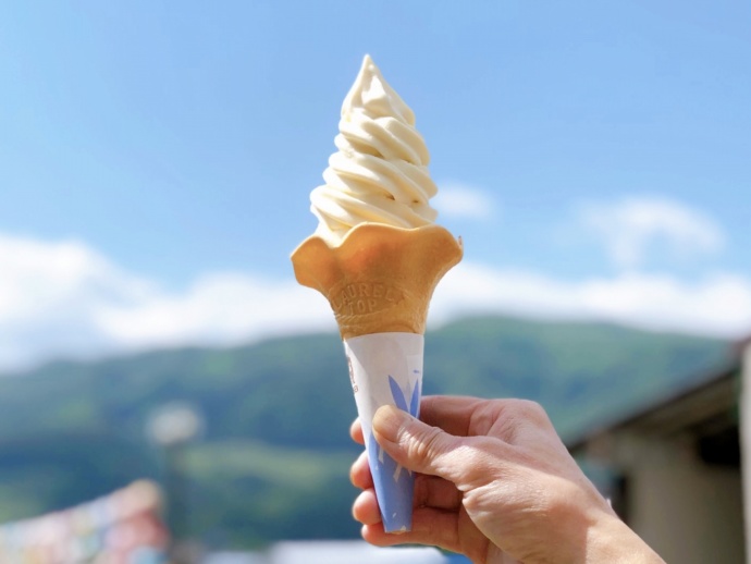 群馬県利根郡みなかみ町の「道の駅たくみの里」で食べられる豆乳ソフトクリーム