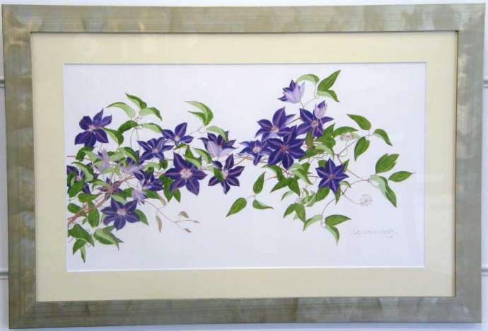 玉村豊男ライフアートミュージアムに展示されている版画・紫のクレマチス2007