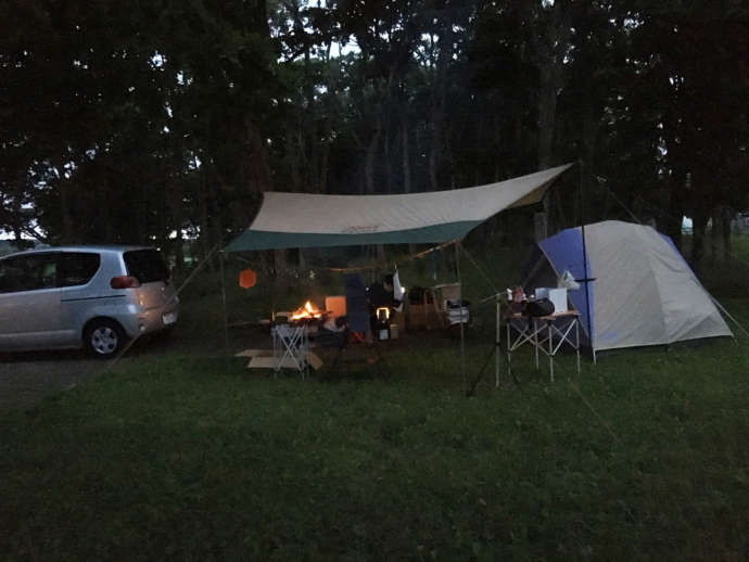 夜の築拓キャンプ場のカーサイトの様子
