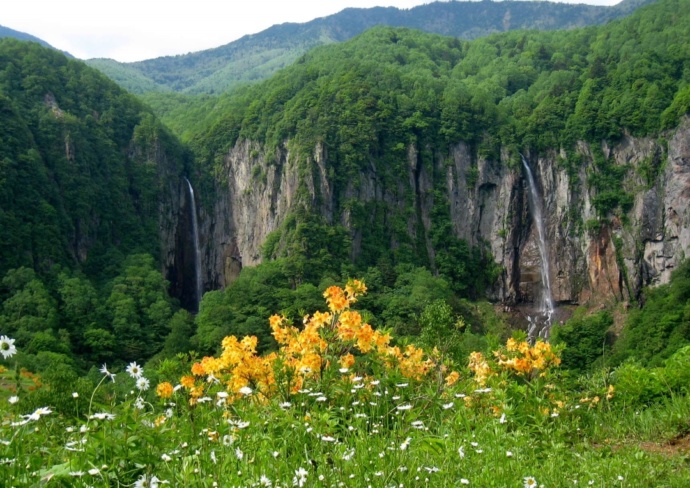 長野県須坂市の「米子大瀑布」（夏）