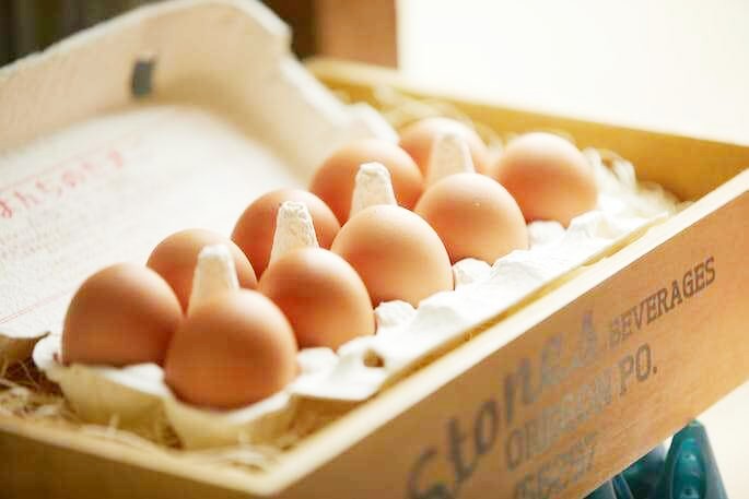 「とよんちのたまご 都立大学店」の卵がケースに並ぶ様子