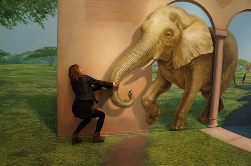 トリックアート美術館にあるファラオの自然公園で小アフリカゾウを救出する女性