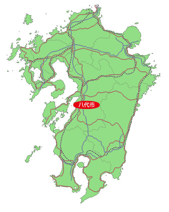 九州の地図と八代市の位置