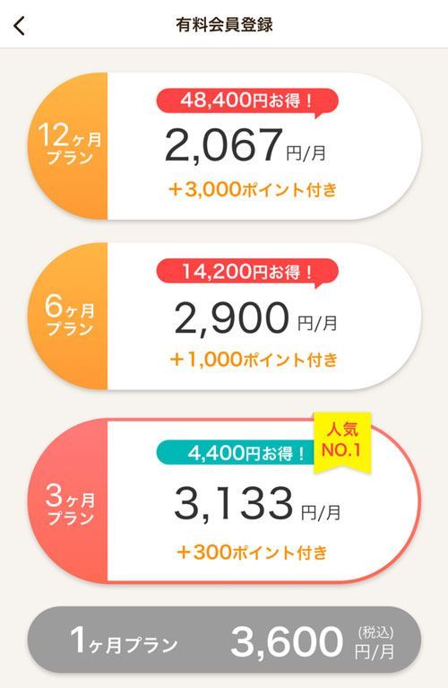 スウィッシュ有料登録の料金表