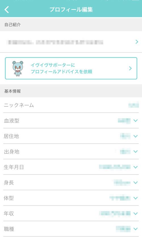 イヴイヴのプロフィール項目