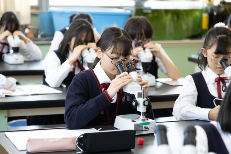 広島女学院中学高等学校の理科の授業風景
