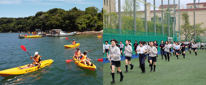 関西学院で行われている全校駆け足と青島キャンプの様子