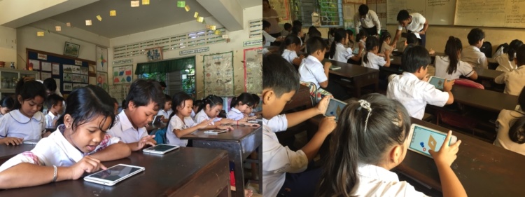 「シンクシンク」をカンボジアの小学校で取り組んでいる様子