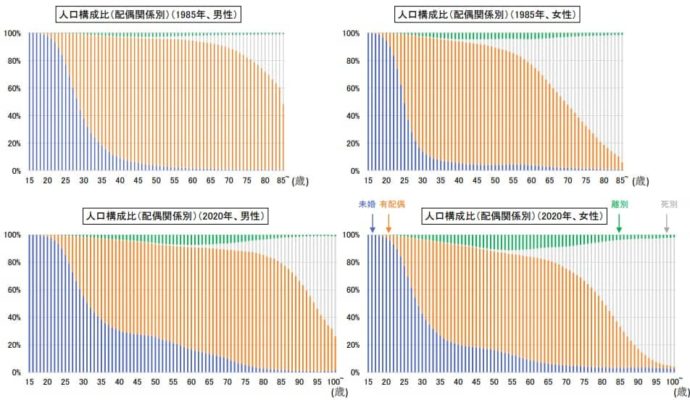 内閣府の日本人男女の未婚率データ